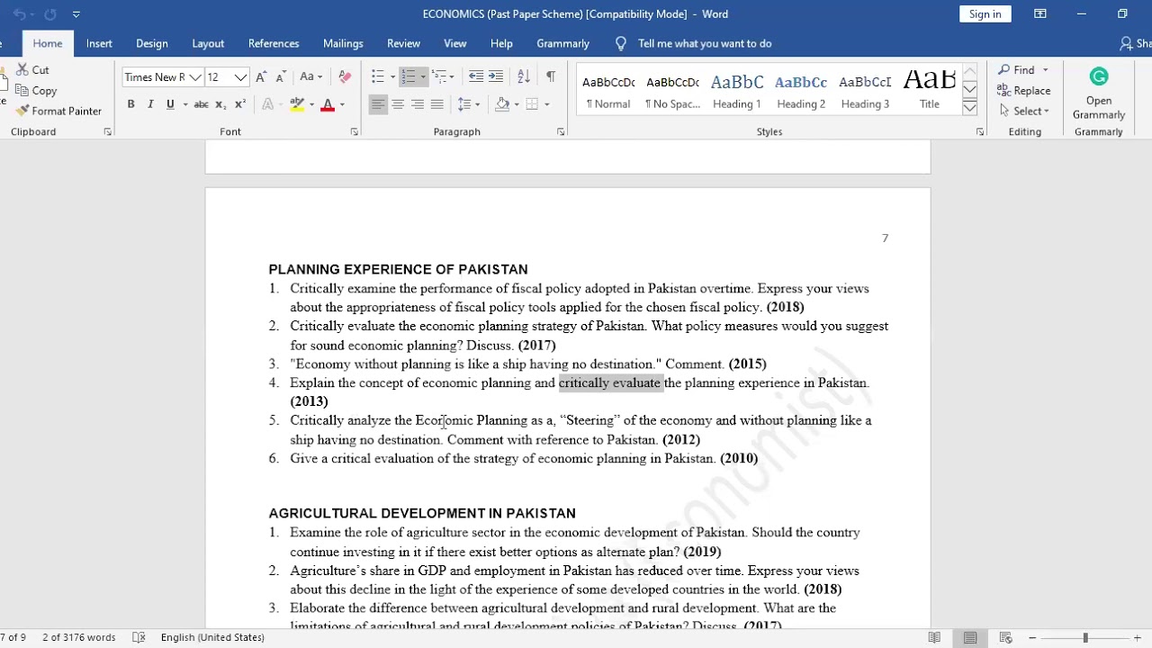 CSS/PMS Economics Paper II, Past paper and syllabus analysis