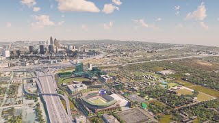 Fly-over of future development around Georgia State Stadium