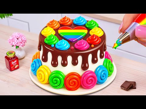 Beautiful Rainbow Buttercream Heart Cake 🌈🍫 Satisfying Mini Cake Decorating Tutorial 💕 Cake Corner