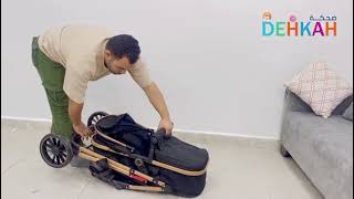 طقم السفر 4-في-1 من DEHKAH – عربة، سرير هزاز، مقعد سيارة وشنطة أنيقة للأم 747-9 أسود