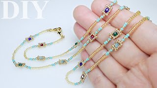 【DIY】How to make Beaded long chain Necklace*Beads work*tutorial*ビーズのロングネックレスの作り方*マスクチェーン串珠链条项链制作教程