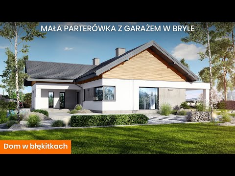 Dom w błękitkach – Mała parterówka z garażem w bryle - ARCHON+ Projekty Domów