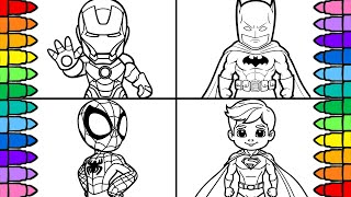 Coloring Iron Man, Batman, Spiderman and Superman Coloring Page
