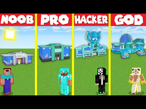 Minecraft Battle: OCEANARIUM AQUARIUM HOUSE BUILD CHALLENGE - NOOB vs PRO vs HACKER vs GOD Animation