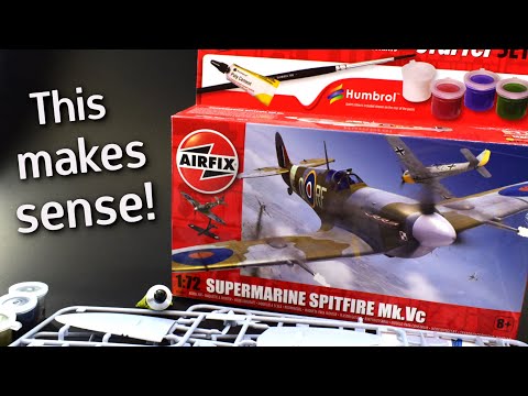Brand New Airfix Spitfire Vc Starter Set - 1/72 scale plastic model kit unboxing review