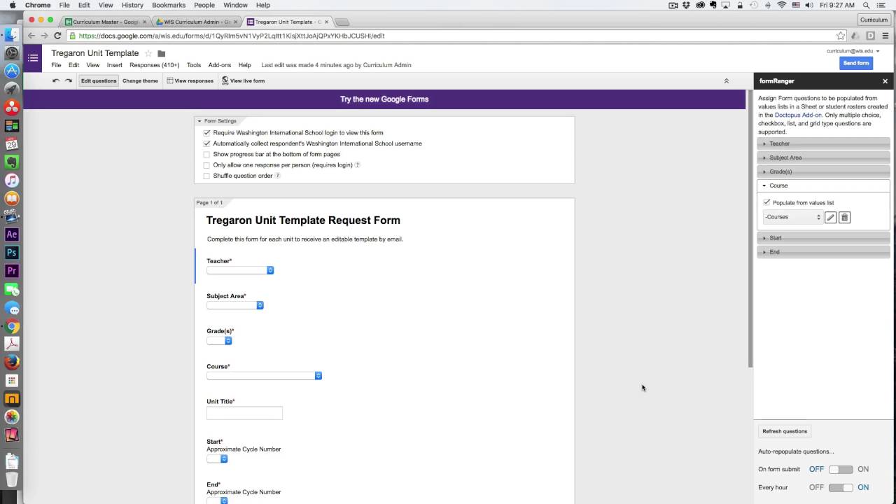 Curriculum Mapping:  Template Request Form
