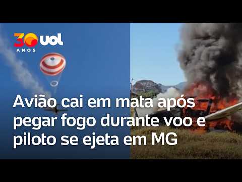 Avião cai em mata após pegar fogo durante voo e piloto se ejeta em Minas Gerais