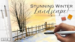 Easy as 1-2-3! Simple Step-by-Step Guide to Painting the Perfect Winter Watercolor Sunset Landscape!