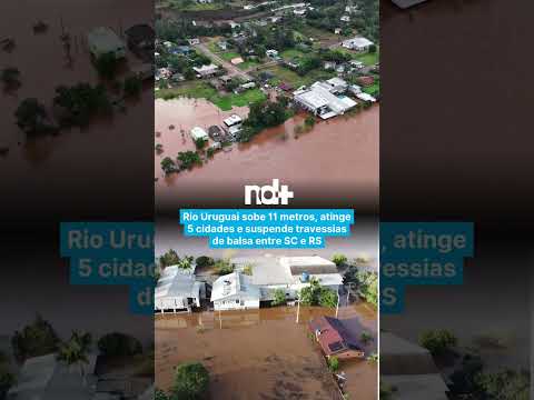 Rio Uruguai sobe 11 metros, atinge 5 cidades e suspende travessias de balsa entre SC e RS