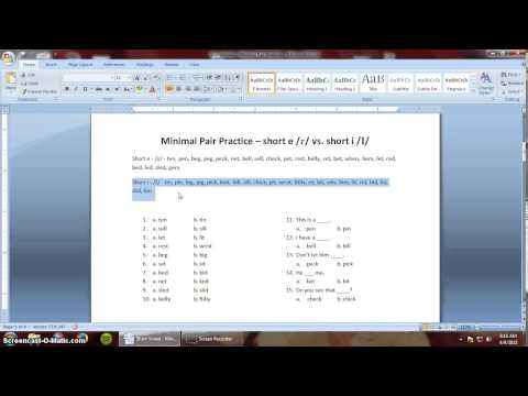 Minimal Pair Practice 1 - Vowels - Short a, Short e, Short i