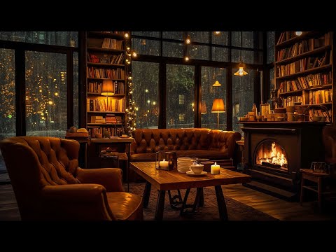 Smooth Jazz Instrumental & Crackling Fireplace☕Warm Jazz Music in Cozy Coffee Shop Ambience to Relax