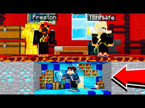 I Built a TINY SECRET BASE Inside PRESTON'S HOUSE in Minecraft!
