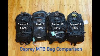 Osprey Mountain Bike Bag Comparison (Syncro 5, Siskin 8, Raptor 10, Syncro 12) [4K]