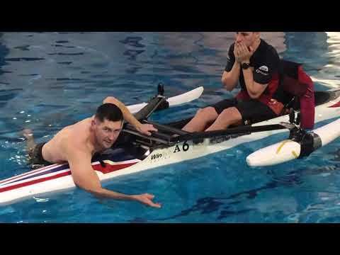 British Rowing PR1 pararowing fixed-seat capsize drill - righting the boat.