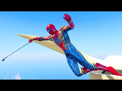 GTA 5 Iron Spiderman Falling off Highest Buildings (Compilation)