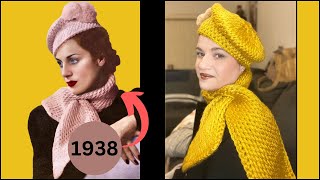 1938 Tunisian (Tricot) Crochet Hat and Scarf Set Tutorial | Just Vintage Crochet