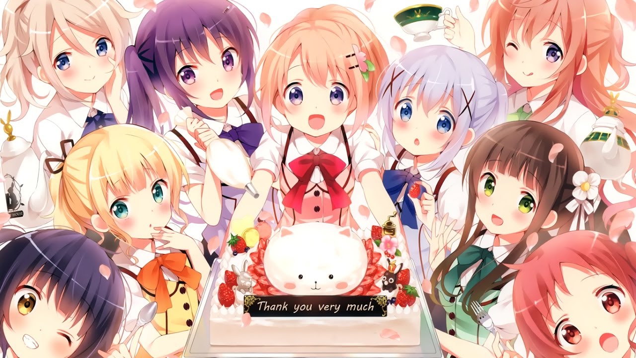 Cocoa, Chino, Rize, Chiya, Syaro, Maya, Megu - Honjitsu wa Makoto ni Rarirurein