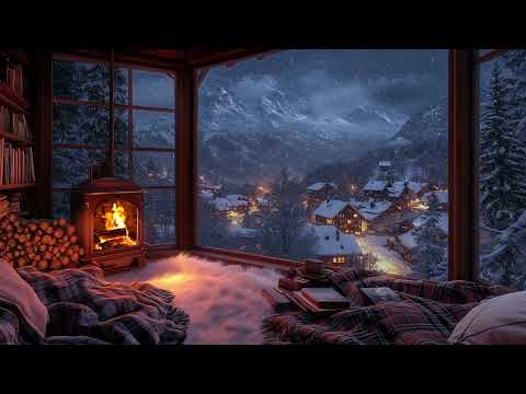 Peaceful Nights: Snowfall & Crackling Fireplace Ambiance for Deep Sleep 😴 Cozy Up in Warmth