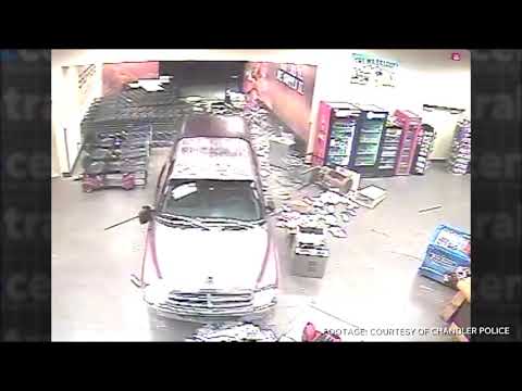 Watch as a truck plows into a Chandler gun store, weapons are stolen