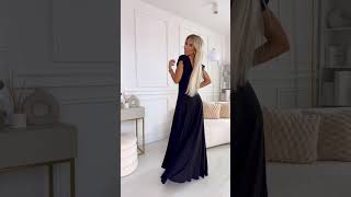 Černé dlouhé třpytivé společenské šaty s krátkým rukávkem "Crystal"