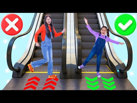 Ellie & Wendy Learn Escalator Safety Rules at the Mall!