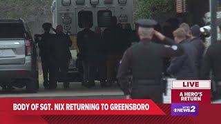 Body of Sgt. Nix arrives at the funeral home in Greensboro