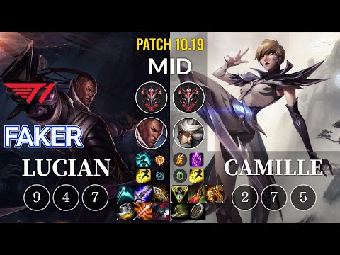 T1 Faker Lucian vs Camille Mid - KR Patch 10.19