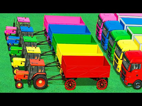 MINI CONVOY OF COLORS! JOHN DEERE TRACTORS GARAGE TRANSPORT & SUGARBEET ACTION!