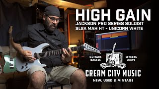 Video thumbnail for HIGH GAIN: Jackson Pro Series Soloist SL2A MAH HT Demo by Cream City Music