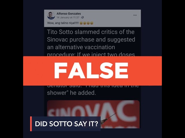 FALSE: Sotto says two doses of Sinovac results in 100% efficacy