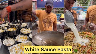 Street Style White Sauce Pasta | Bulk making of 100+ Plates 😱😱 (Full Recipe)