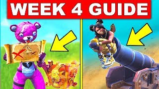Fortnite WEEK 4 GUIDE–Search Buried Treasure,Launch yourself through structures with a Pirate Cannon