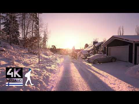 Golden Sunrise in Quaint Village: Finland's Magical Winter Morning - Slow TV 4K