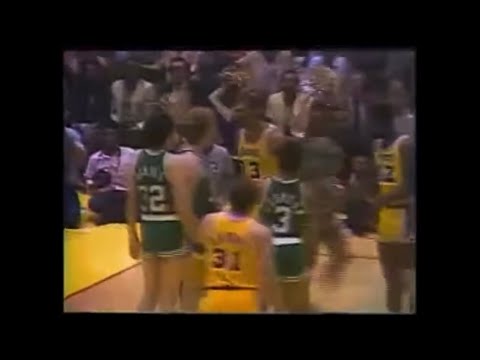 Kareem Abdul Jabbar vs Larry Bird NBA fight 1984 NBA finals game 4