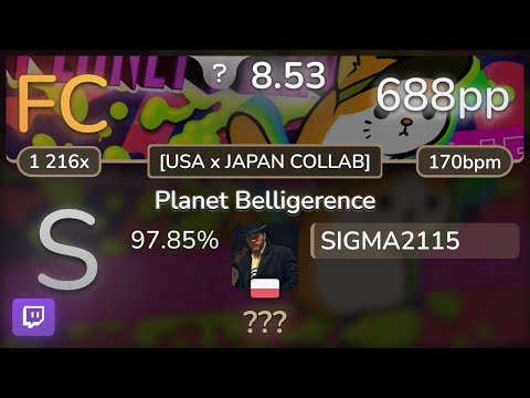 🔴 8.5⭐ SIGMA2115 | Rotteen - Planet Belligerence [USA x JAPAN COLLAB] +V2NFHD 97.85% FC 688pp - osu!
