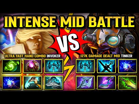 INTENSE MID BATTLE | Ultra Fast Hand Combo Invoker Vs. 127K Damage Dealt Tinker | 7.39b DOTA 2