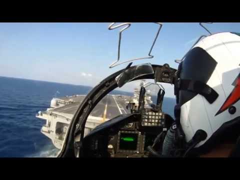 Carrier Approach T-45C Goshawk Cross Wake, Arrest