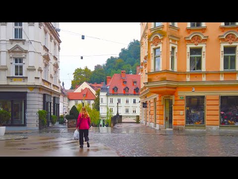 Ljubljana in Autumn, Rainy Day Stroll, Slovenia - 4k Virtual Walk