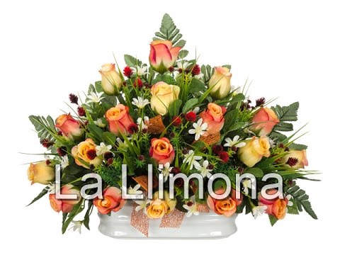 Arreglos florales artificiales. Jardinera cerámica rosas artificiales bicolor - La Llimona