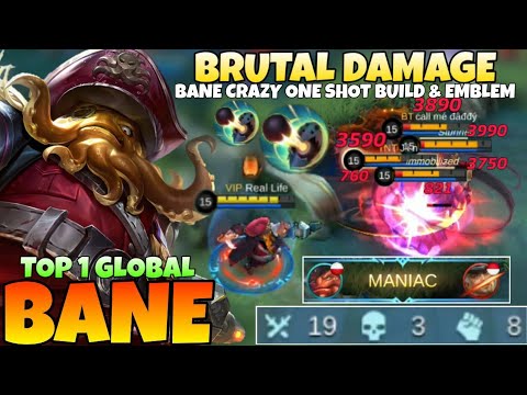 19 KILLS + MANIAC! BANE CRAZY ONE SHOT BUILD! Bane Best Build 2021 | Top 1 Global Bane | MLBB