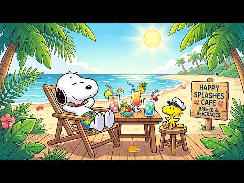 Snoopy's Peaceful Beach Café 🌴🍹 Relaxing Summer Jazz for Focus, Study & Chill Ocean Vibes
