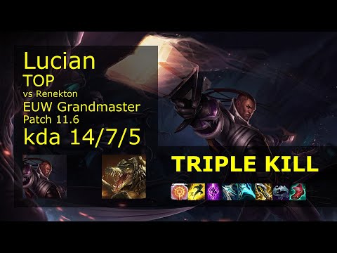 Lucian vs Renekton Top - EUW Grandmaster 14/7/5 Patch 11.6 Gameplay
