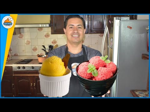 Como preparar nieve de mango y fresa Video