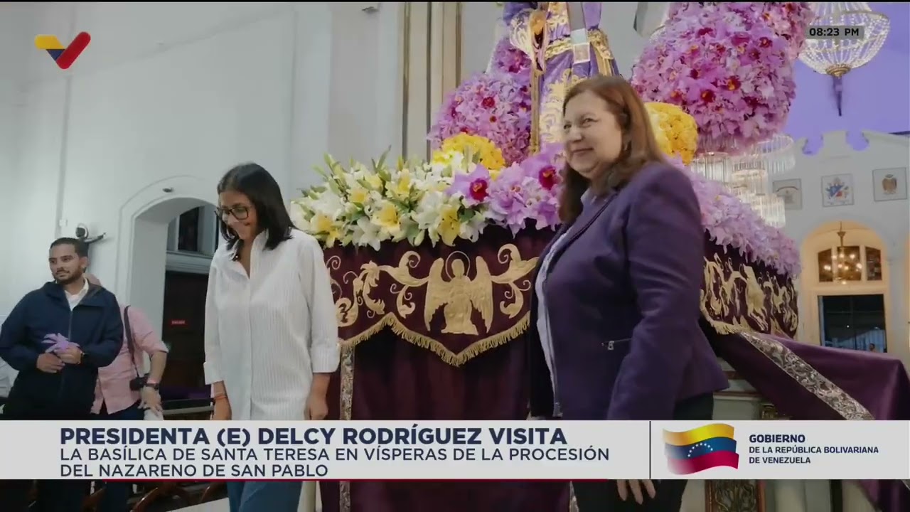 Delcy Rodríguez visita Basílica de Santa Teresa previo a procesión de Nazareno de San Pablo