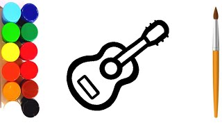 How to Draw a Guitar For Kids Step by Step and Coloring | Guitar Drawing #music #drawingforkids