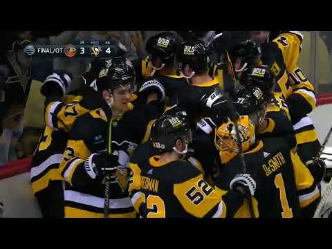 Sidney Crosby passes to Jake Guentzel to net this GAME WINNING SHOT IN OVERTIME! (Ducks @ Penguins)