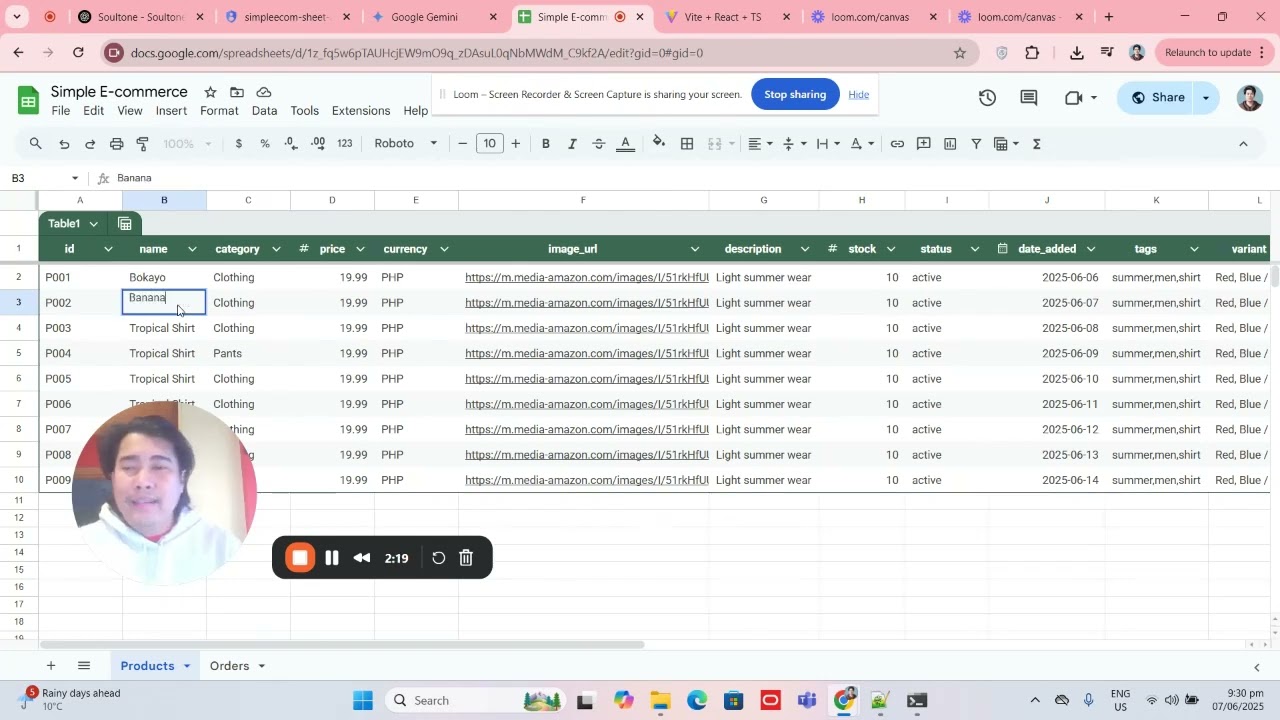 Simple E-commerce: Google Sheet as Database