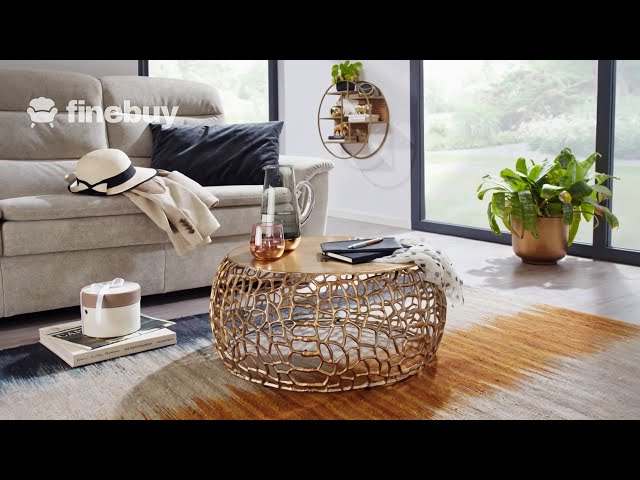 Vidéo teaser pour FineBuy Couchtisch Metall Gold Sofatisch Ø 66 cm Tisch Wohnzimmertisch Rund Aluminium