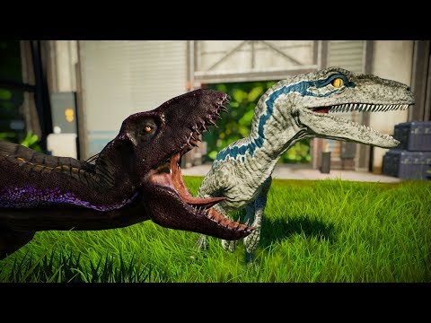 Indoraptor vs Blue, Charlie, Echo, Delta - Jurassic World Evolution (Dinosaurs Fight)