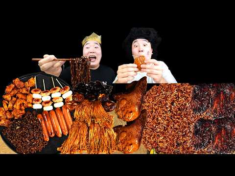 ASMR MUKBANG| fire black bean mushrooms seasoned chicken sausage fire nooldes eating